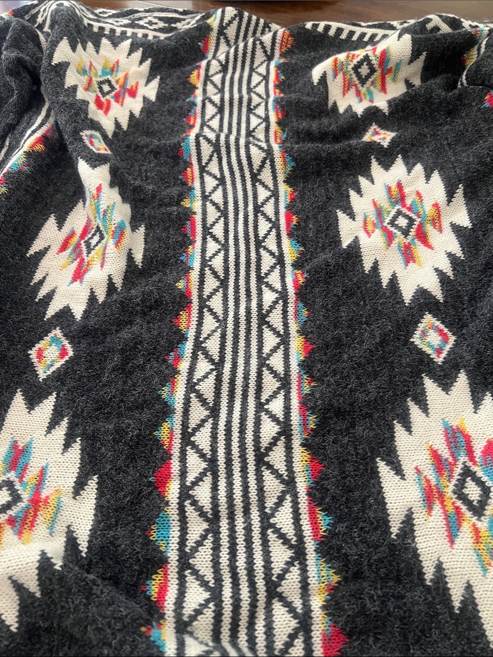 Aztec-Pattern Open Front Utility Jacket Cardigan - Dark Gray - Picture 5 of 5